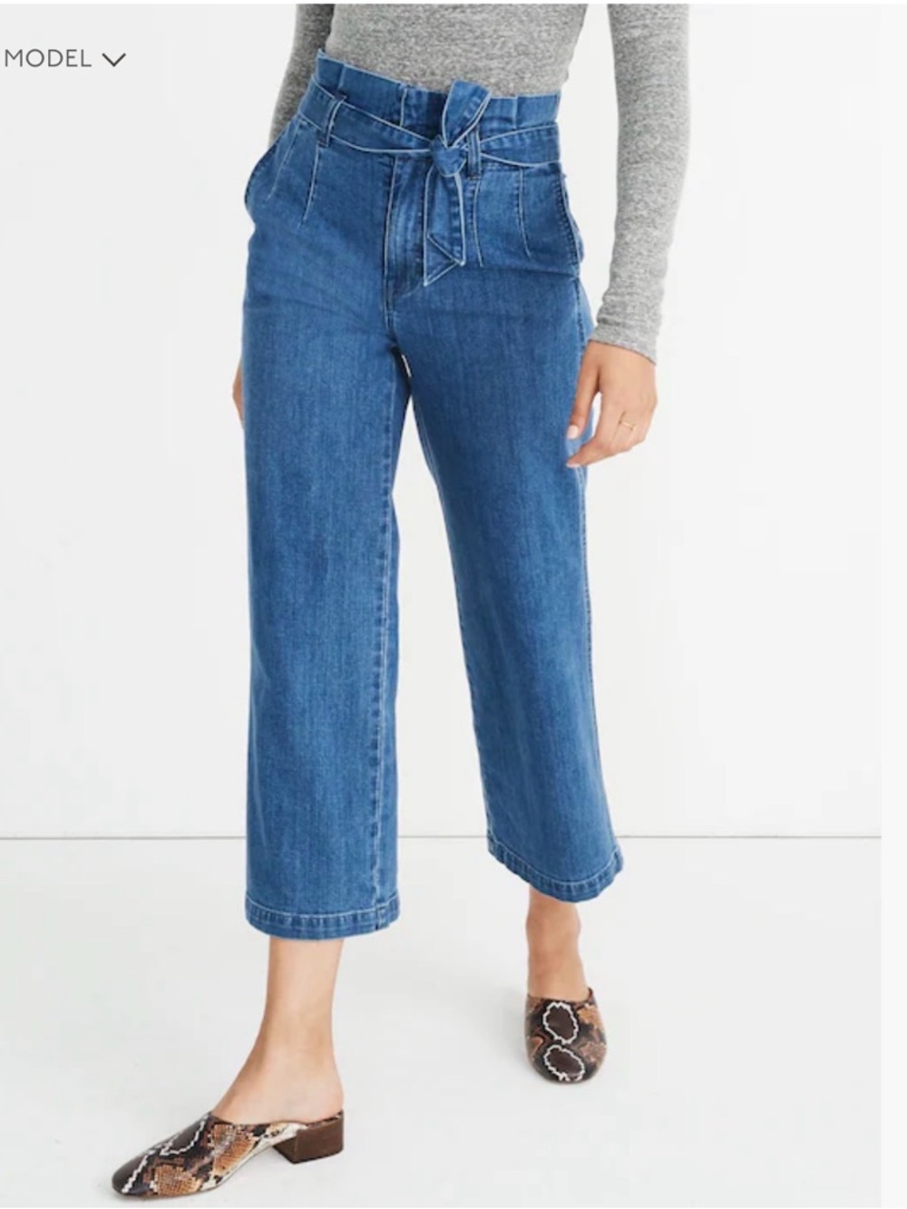 NWT Madewell  High-Rise Paperbag Cropped Jeans Tie Waist Flannigan Wash Size: 29